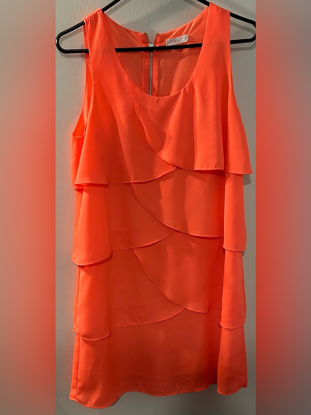 Lush Neon Coral Layered Mini Dress Size M